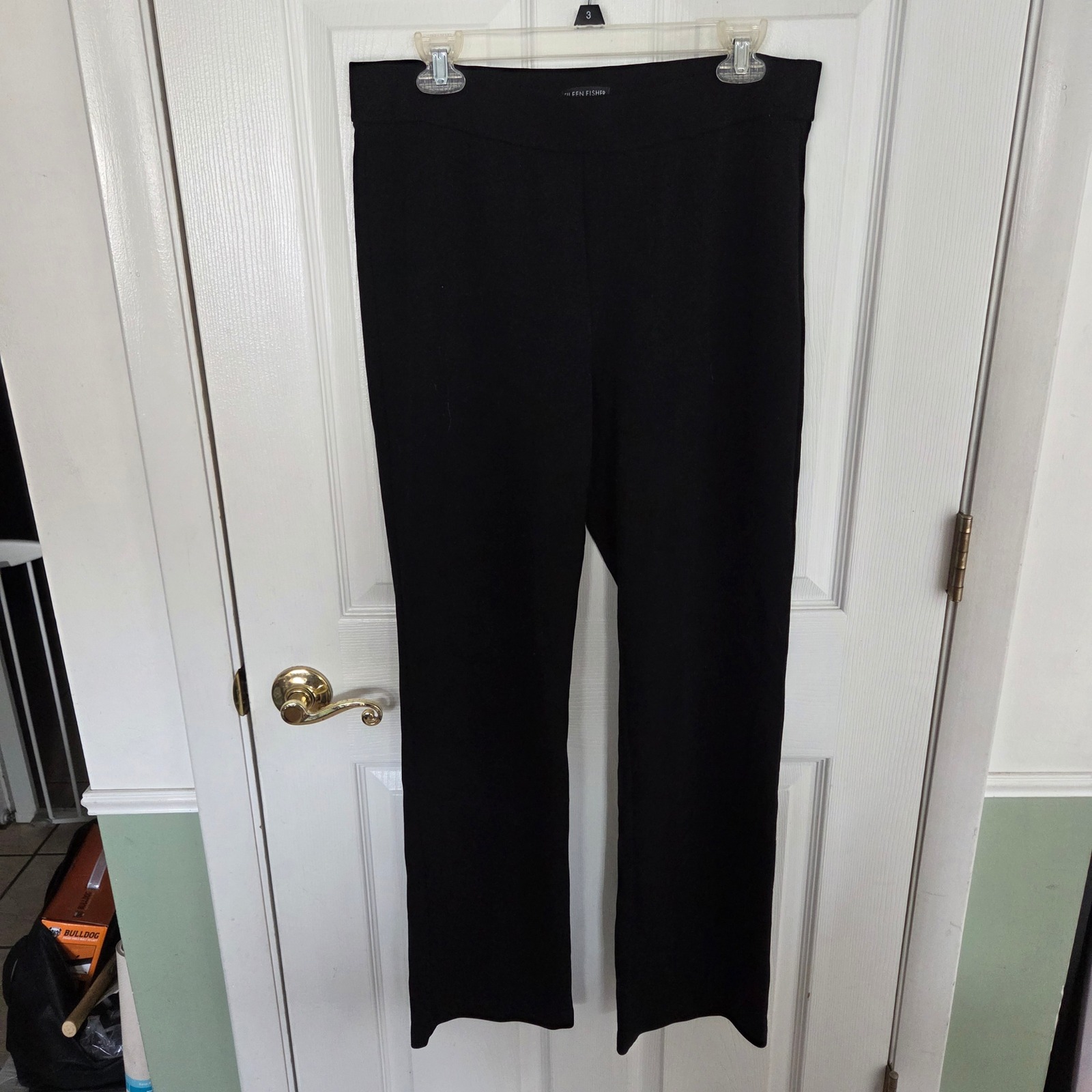 Eileen Fisher Black Straight Leg Pull On Pants Trousers Medium Office $249 Msrp